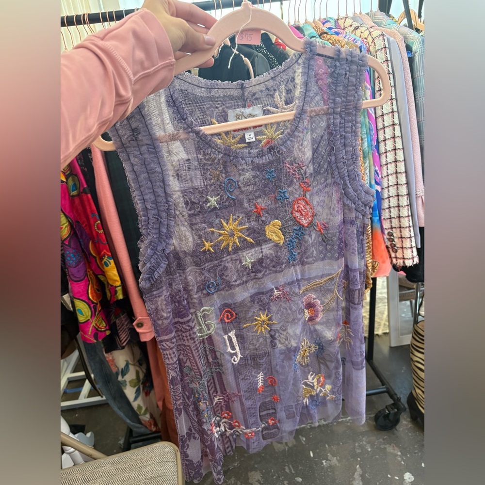 Johnny Was Womens Niccola Purple Mesh Top - Picture 3 of 7